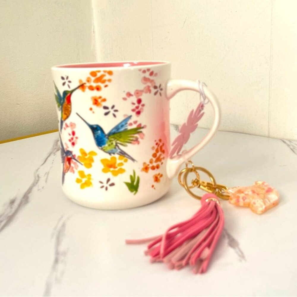 NEW Colorful Hummingbirds Coffee Tea Mug Cup 20 Oz Ceramic with Keychain.
